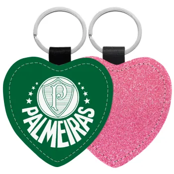 Palmeiras, Μπρελόκ PU δερμάτινο glitter καρδιά ΡΟΖ