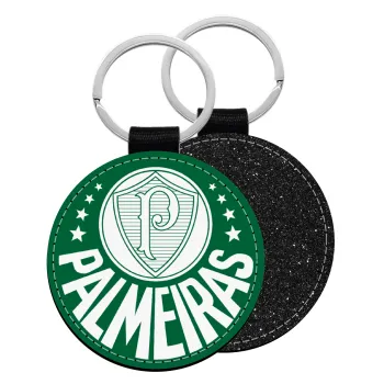 Palmeiras, Μπρελόκ Δερματίνη, στρογγυλό ΜΑΥΡΟ (5cm)