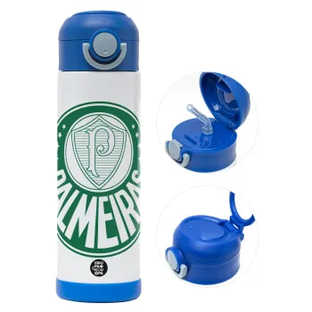 Palmeiras, Children's hot water bottle, stainless steel, with safety straw, BLUE (500ml)