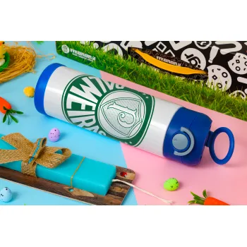 Palmeiras, Πασχαλινή Λαμπάδα με Παιδικό παγούρι θερμό, ανοξείδωτο, με καλαμάκι ασφαλείας, ΜΠΛΕ (500ml)