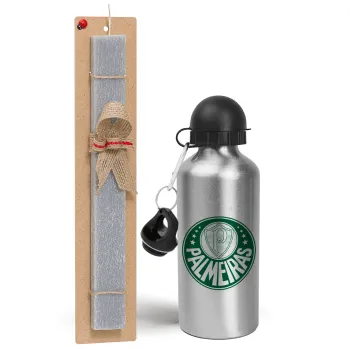 Palmeiras, Easter Set, metallic silver aluminum water bottle (500ml) & aromatic flat Easter candle (30cm) (GRAY)
