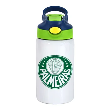 Palmeiras, Children's hot water bottle, stainless steel, with safety straw, green, blue (350ml)