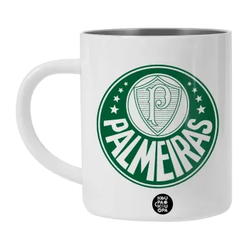 Palmeiras, Λευκή Ανοξείδωτη Μεταλλική Κούπα 450ml - Διπλού Τοιχώματος 
