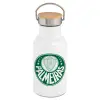 Metallic thermos (Stainless steel) White with wooden lid (bamboo), double-walled, 350ml