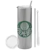 Tumbler stainless steel Silver 600ml, with metal straw & cleaning brush