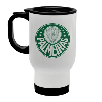 Palmeiras, Κούπα ταξιδιού ανοξείδωτη με καπάκι, διπλού τοιχώματος (θερμό) λευκή 450ml