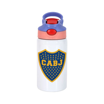 Club Atlético Boca Juniors, Children's hot water bottle, stainless steel, with safety straw, pink/purple (350ml)