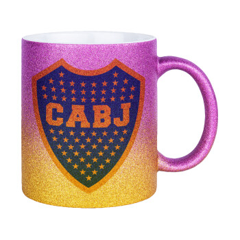 Club Atlético Boca Juniors, Κούπα Χρυσή/Ροζ Glitter, κεραμική, 330ml