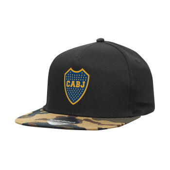 Club Atlético Boca Juniors, Καπέλο Ενηλίκων Flat Snapback Μαύρο/Παραλλαγή, (100% ΒΑΜΒΑΚΕΡΟ TWILL, ΕΝΗΛΙΚΩΝ, UNISEX, ONE SIZE)