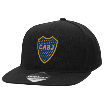 Club Atlético Boca Juniors, Καπέλο Ενηλίκων Flat Snapback Μαύρο, (100% ΒΑΜΒΑΚΕΡΟ TWILL, ΕΝΗΛΙΚΩΝ, UNISEX, ONE SIZE)