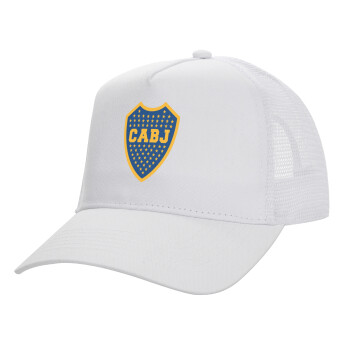 Club Atlético Boca Juniors, Structured Trucker Adult Hat, with Mesh, WHITE (100% COTTON, ADULT, UNISEX, ONE SIZE)