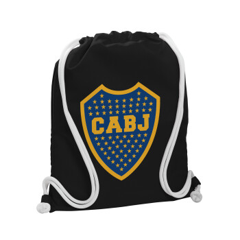 Club Atlético Boca Juniors, Τσάντα πλάτης πουγκί GYMBAG Μαύρη, με τσέπη (40x48cm) & χονδρά λευκά κορδόνια