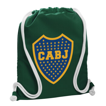Club Atlético Boca Juniors, Backpack pouch GYMBAG BOTTLE GREEN, with pocket (40x48cm) & thick white cords
