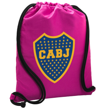 Club Atlético Boca Juniors, Τσάντα πλάτης πουγκί GYMBAG Φούξια, με τσέπη (40x48cm) & χονδρά κορδόνια
