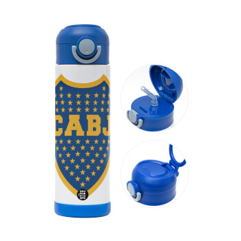 Club Atlético Boca Juniors, Children's hot water bottle, stainless steel, with safety straw, BLUE (500ml)