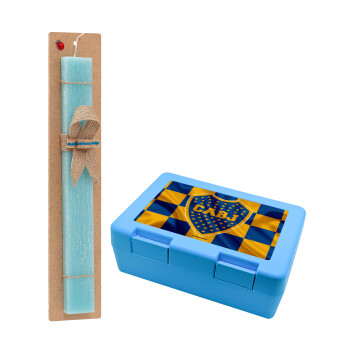 Club Atlético Boca Juniors, Easter Set, children's snack container BLUE & Easter aromatic flat candle (30cm) (TURQUOISE)