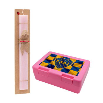 Club Atlético Boca Juniors, Easter Set, children's snack container PINK & scented flat Easter candle (30cm) (PINK)