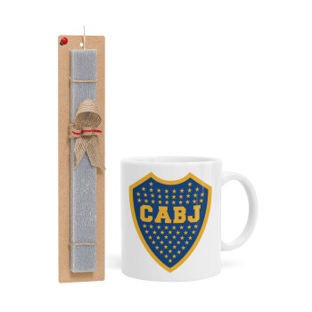 Club Atlético Boca Juniors, Easter Set, Ceramic Cup (330ml) & Easter aromatic flat candle (30cm) (GRAY)