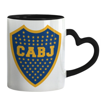 Club Atlético Boca Juniors, Mug heart black handle, ceramic, 330ml