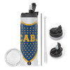 Travel Tumbler 2 Lids, with metal straw & cleaning brush (Stainless steel 304 Food grade, BPA free, 600ml)