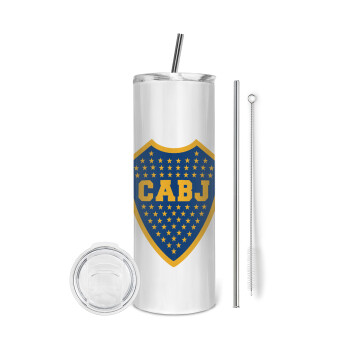 Club Atlético Boca Juniors, Eco friendly stainless steel tumbler 600ml, with metal straw & cleaning brush
