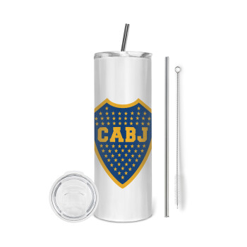 Club Atlético Boca Juniors, Tumbler ποτήρι θερμό από ανοξείδωτο ατσάλι 600ml, με μεταλλικό καλαμάκι & βούρτσα καθαρισμού