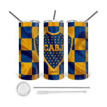 Club Atlético Boca Juniors, Tumbler stainless steel 600ml, with metal straw & cleaning brush