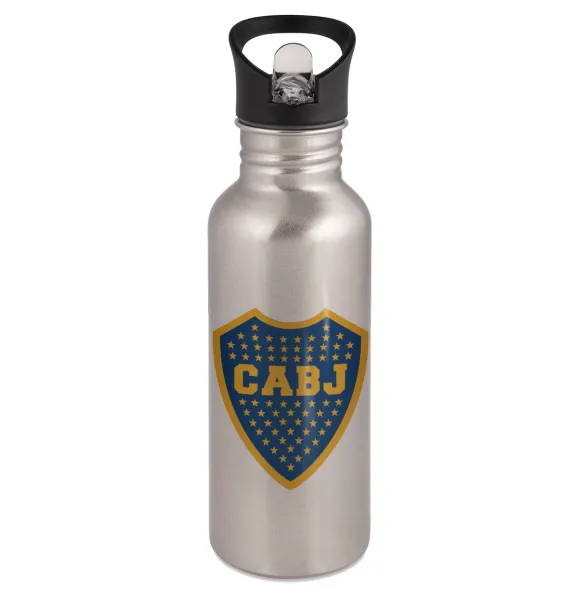 Club Atlético Boca Juniors — Παγούρι νερού Ασημένιο με καλαμάκι, ανοξείδωτο ατσάλι 600ml