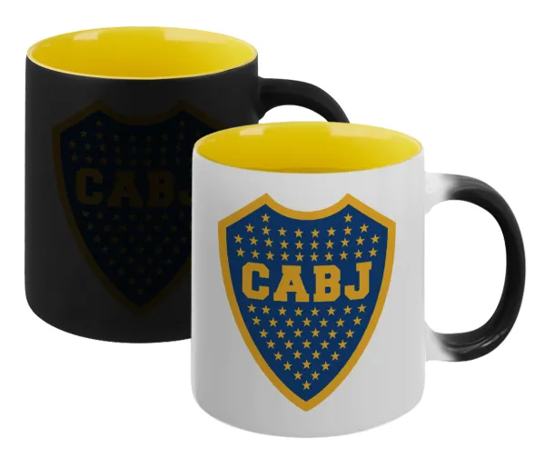 Club Atlético Boca Juniors — Κούπα Μαγική εσωτερικό κίτρινη, κεραμική 330ml που αλλάζει χρώμα με το ζεστό ρόφημα