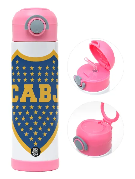 Club Atlético Boca Juniors — Παιδικό παγούρι θερμό, ανοξείδωτο, με καλαμάκι ασφαλείας, ΡΟΖ (500ml)