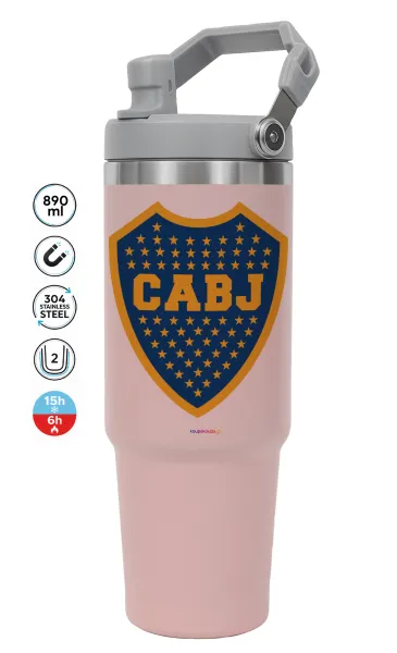 Club Atlético Boca Juniors — ΡΟΖ Travel Tumbler Θερμός με χερούλι και καλαμάκι 890ml