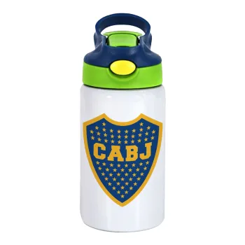 Club Atlético Boca Juniors, Children's hot water bottle, stainless steel, with safety straw, green, blue (350ml)