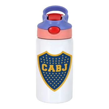 Club Atlético Boca Juniors, Children's hot water bottle, stainless steel, with safety straw, pink/purple (350ml)