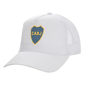 Club Atlético Boca Juniors, Structured Trucker Adult Hat, with Mesh, WHITE (100% COTTON, ADULT, UNISEX, ONE SIZE)