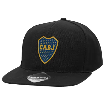 Club Atlético Boca Juniors, Καπέλο Ενηλίκων Flat Snapback Μαύρο, (100% ΒΑΜΒΑΚΕΡΟ TWILL, ΕΝΗΛΙΚΩΝ, UNISEX, ONE SIZE)