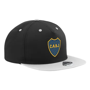 Club Atlético Boca Juniors, Adult Flat Snapback Hat Black/Grey, (100% COTTON TWILL, ADULT, UNISEX, ONE SIZE)