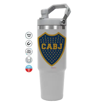 Club Atlético Boca Juniors, ΓΚΡΙ χρώματος Θερμός Ανοξείδωτο 890ml (30oz) με χερούλι