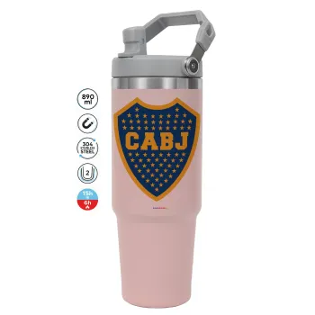 Club Atlético Boca Juniors, Pink color, 890ml (30oz) stainless Steel Tumbler with Handle