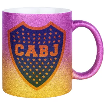 Club Atlético Boca Juniors, Κούπα Χρυσή/Ροζ Glitter, κεραμική, 330ml
