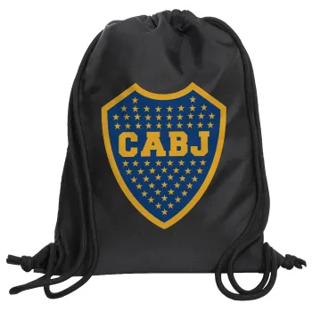 Club Atlético Boca Juniors, Τσάντα πλάτης πουγκί GYMBAG Μαύρη, με τσέπη (40x48cm) & χονδρά κορδόνια