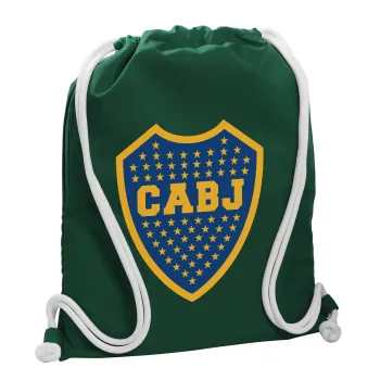 Club Atlético Boca Juniors, Backpack pouch GYMBAG BOTTLE GREEN, with pocket (40x48cm) & thick white cords