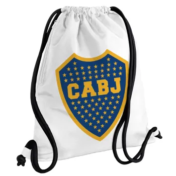 Club Atlético Boca Juniors, Backpack pouch GYMBAG white, with pocket (40x48cm) & thick cords