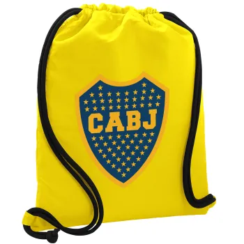 Club Atlético Boca Juniors, Backpack pouch GYMBAG Yellow, with pocket (40x48cm) & thick cords