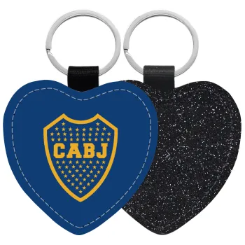Club Atlético Boca Juniors, Μπρελόκ PU δερμάτινο glitter καρδιά ΜΑΥΡΟ