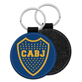 Club Atlético Boca Juniors, Μπρελόκ Δερματίνη, στρογγυλό ΜΑΥΡΟ (5cm)