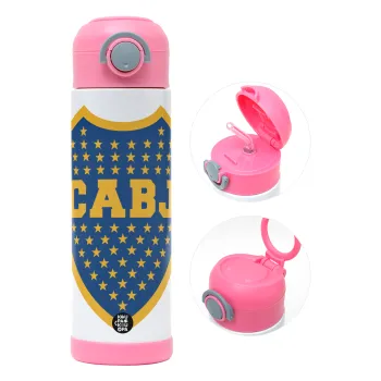 Club Atlético Boca Juniors, Παιδικό παγούρι θερμό, ανοξείδωτο, με καλαμάκι ασφαλείας, ΡΟΖ (500ml)