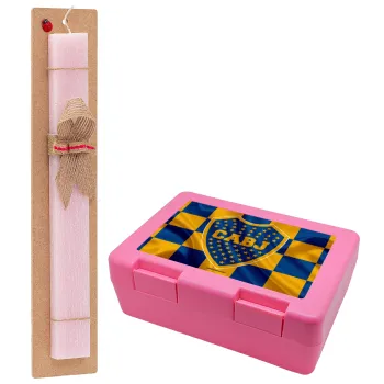 Club Atlético Boca Juniors, Easter Set, children's snack container PINK & scented flat Easter candle (30cm) (PINK)