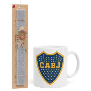 Club Atlético Boca Juniors, Πασχαλινή Λαμπάδα με Κούπα κεραμική (330ml) & κερί αρωματικό πλακέ (30cm) (ΓΚΡΙ)