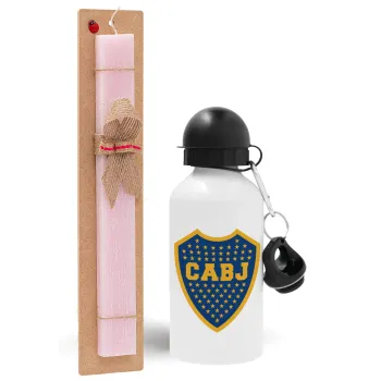Club Atlético Boca Juniors, Easter Set, metallic aluminum bottle (500ml) & aromatic flat Easter candle (30cm) (PINK)