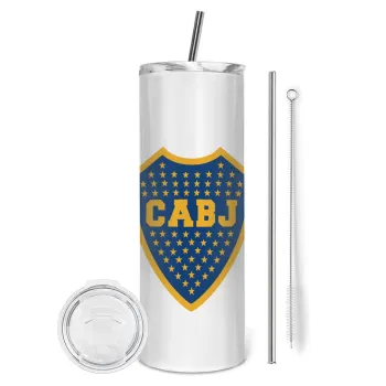 Club Atlético Boca Juniors, Tumbler stainless steel 600ml, with metal straw & cleaning brush